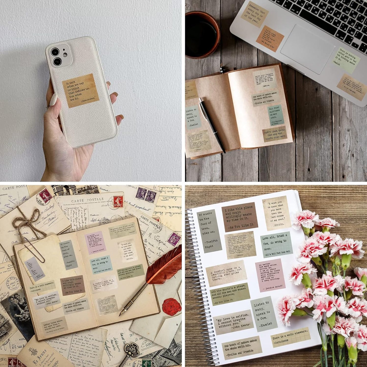 LakoArt 180 Pieces Retro Typewriter Style Motivational Quotes Stickers (3 Pcs. Each), Inspirational Vintage Journaling Stickers, Famous Words Scrapbook Sticker for Planner Bullet Junk Journal Laptops