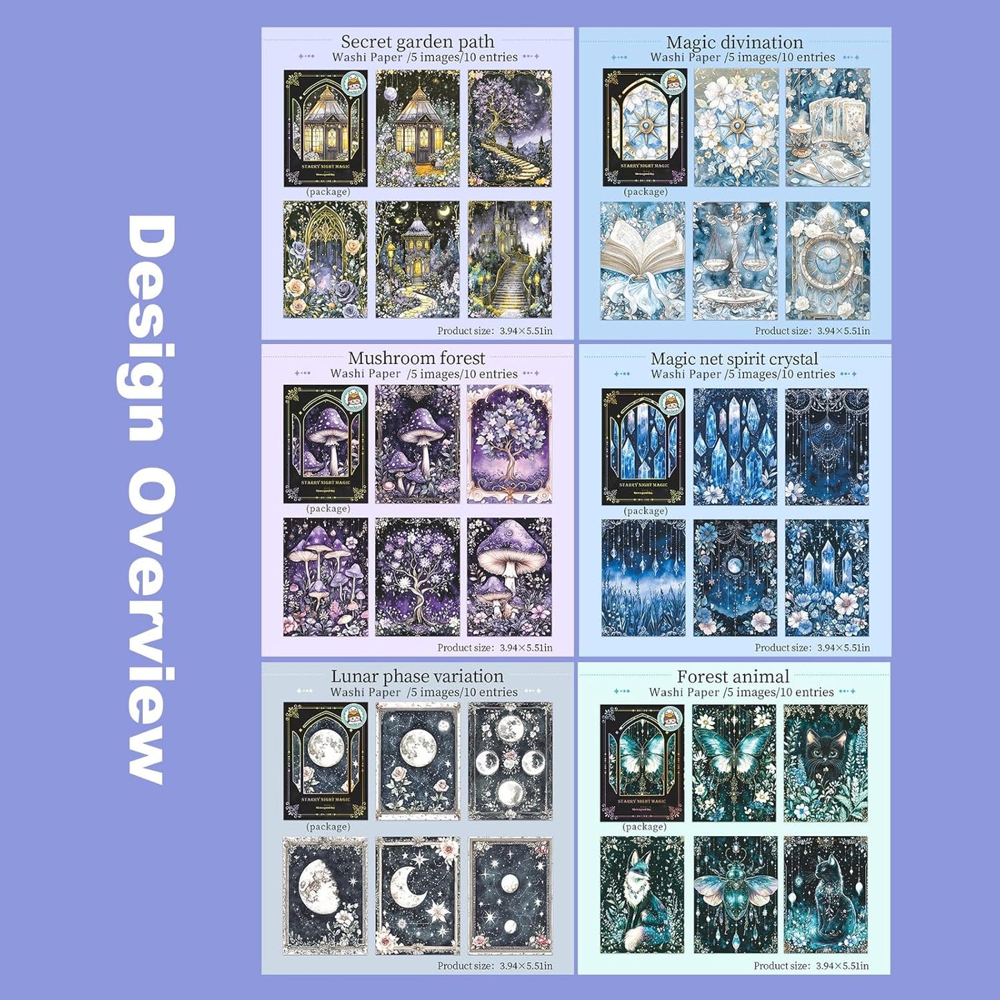 60Pcs Starry Night Magic Washi Sticker Set, Fantasy Journal Stickers, Large Scrapbook Supplies for Junk Journaling, DIY Craft