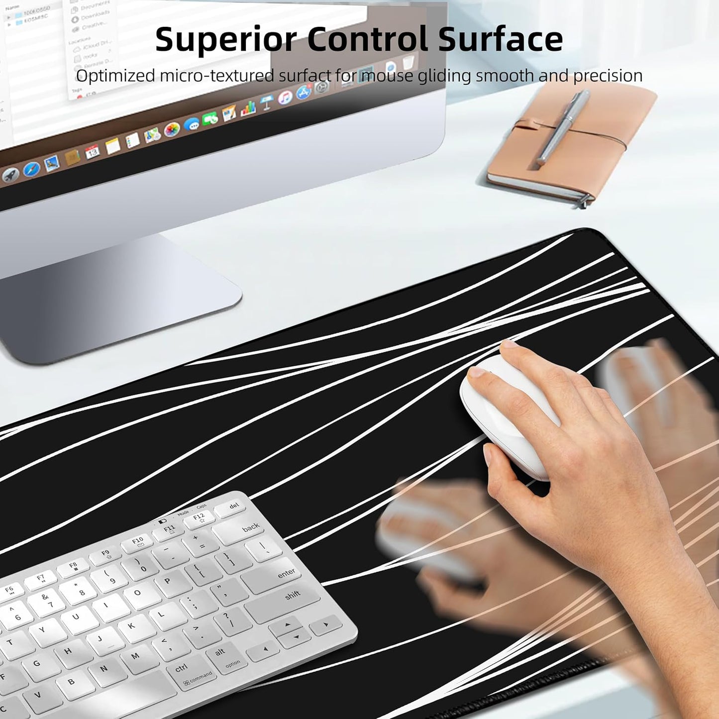 Mouse Pad with Wireless Charging, Gaming Mouse Pad with Ultra-Smooth Surface, Large XXL Desk Mat, Non-Slip Mouse Mat, Waterproof Computer Keyboard Pad for Desk, Office, 800x400x4MM, Black and Line
