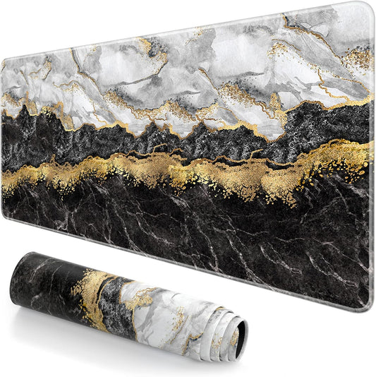 Extended Large Mouse Pad, XXL Gaming Mousepad 31.5 x 15.7 Inch, Big Computer Keyboard Desk Pad, Waterproof Mouse Mat with Stitched Edges and Non-Slip Base for Office Gaming, Black Marble