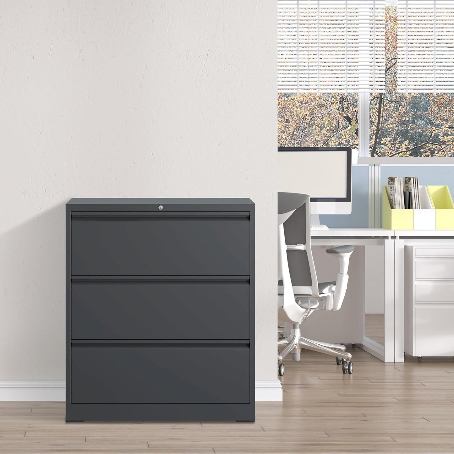Locking Filing Cabinet with 3 Drawer Heavy Duty Large Metal Cabinet Home Office Black Lateral File Cabinets Wide Steel Cabinets for Legal/Letter Size File,Assembly Required