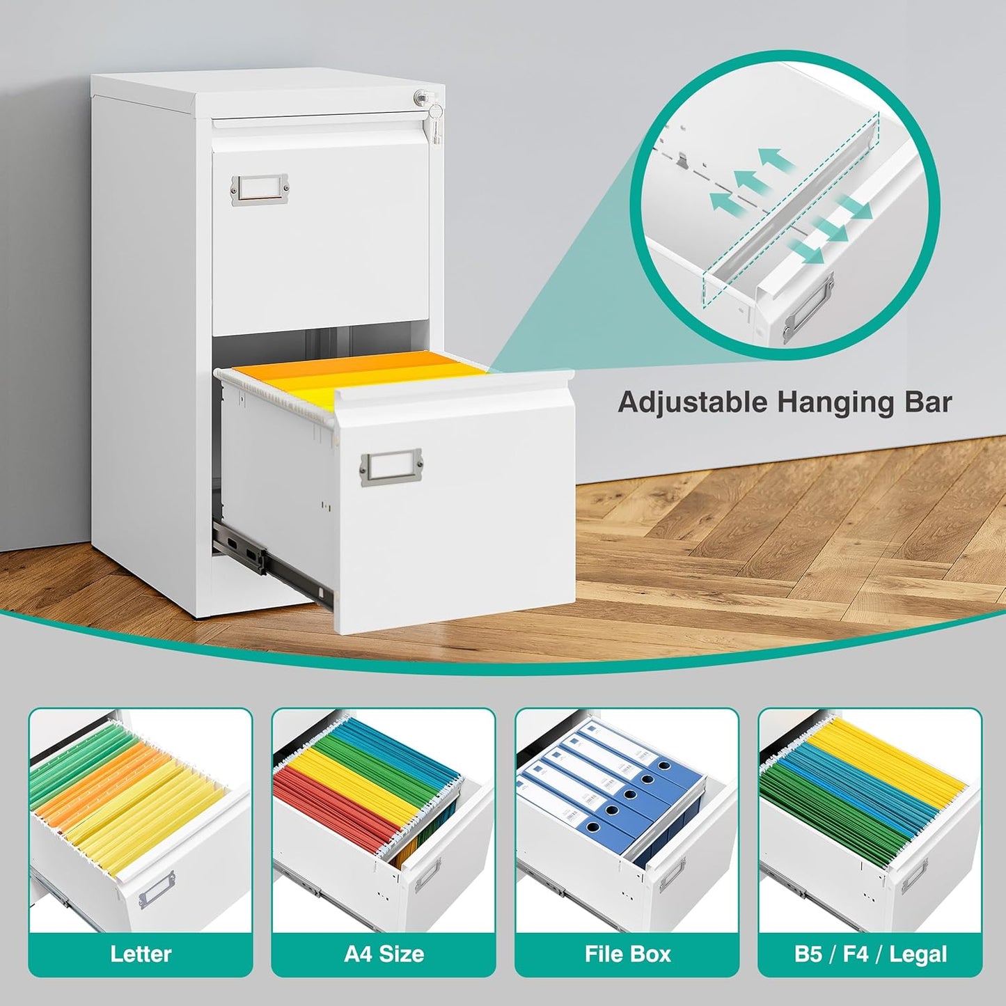 SISESOL 2 Drawer File Cabinet with Lock and Tag,Narrow Two Drawer Filing Cabinet,White Vertical Metal File Cabinets,Small Filing Cabinets for Home Office Fit Letter/A4/Legal Size File,Easy Assembly