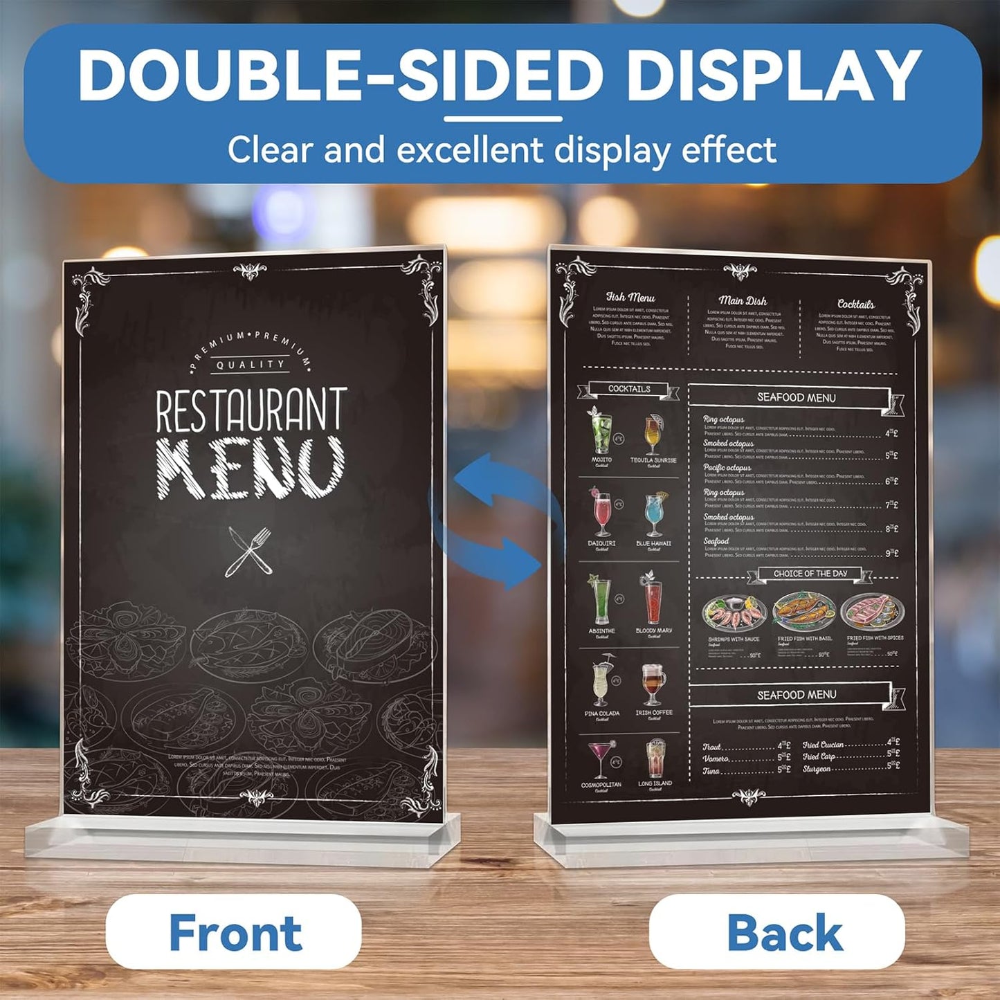 Daofary Acrylic Sign Holder 8.5 x 11 Inches 10 Pack, Double-Sided Stand up Table Top Paper Holder, Store Sign Holders, Plastic Sign Display for Restaurants, Hotels, Office