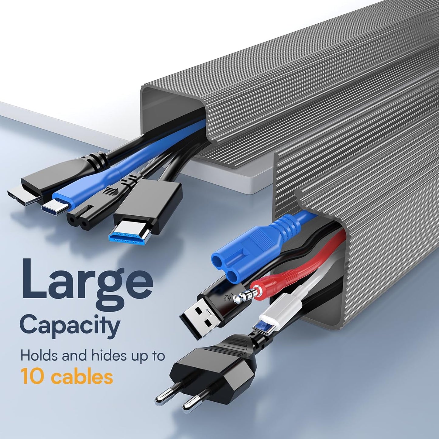 Delamu 2 Pack 15.7in Under Desk Cable Management, 2 Pack Safe Tidy Cable Management Under Desks for Home Office, Cord Organizer for Desk, Wire Organizer Kit, Grey