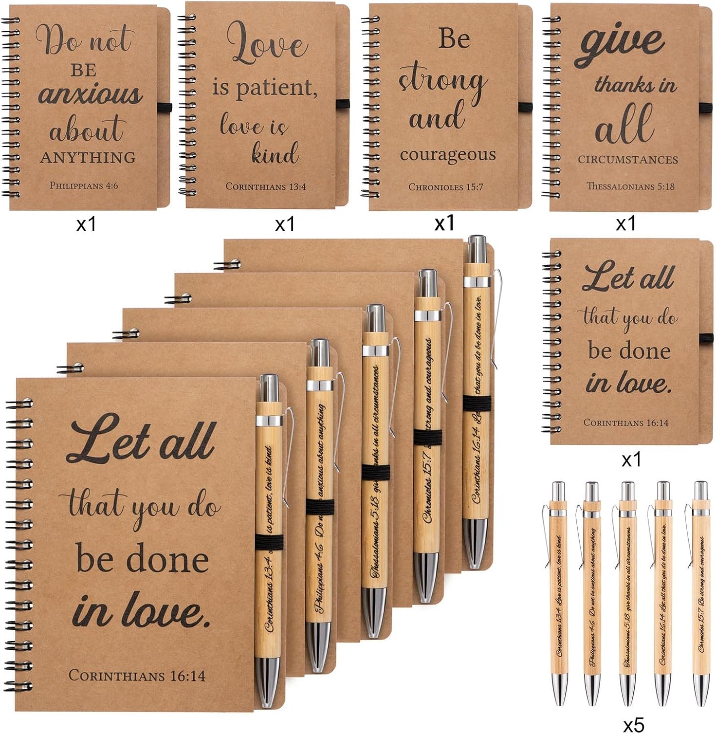 10 Pcs/5 Set of Christian Gifts Spiral Notebooks Bulk Journals with Christian Pens Prayer Journal Christian Journal for Women and Men, Perfect Home Gifts