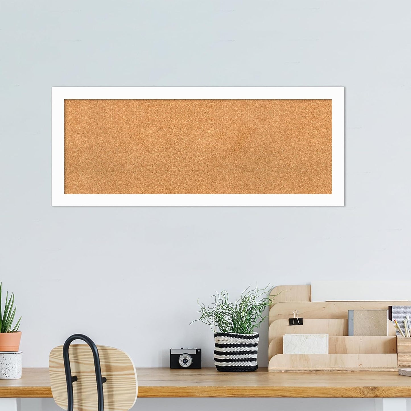 Amanti Art Natural Cork Board for Wall, 19x47 Vision Board with White Frame, Oversize Corkboard Office Decor for Home Organization, Casual Corkboard Pinboard to Display Items for Home Organization in