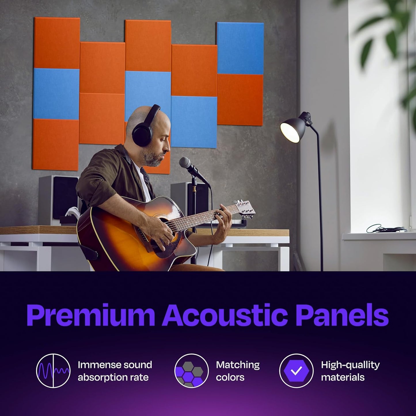 Acoustic Panels 12-Pack Soundproof Wall Panels 12"X12"X0.4" Sound Panels High Density Sound Dampening Panels - [Poppy Orange Square]