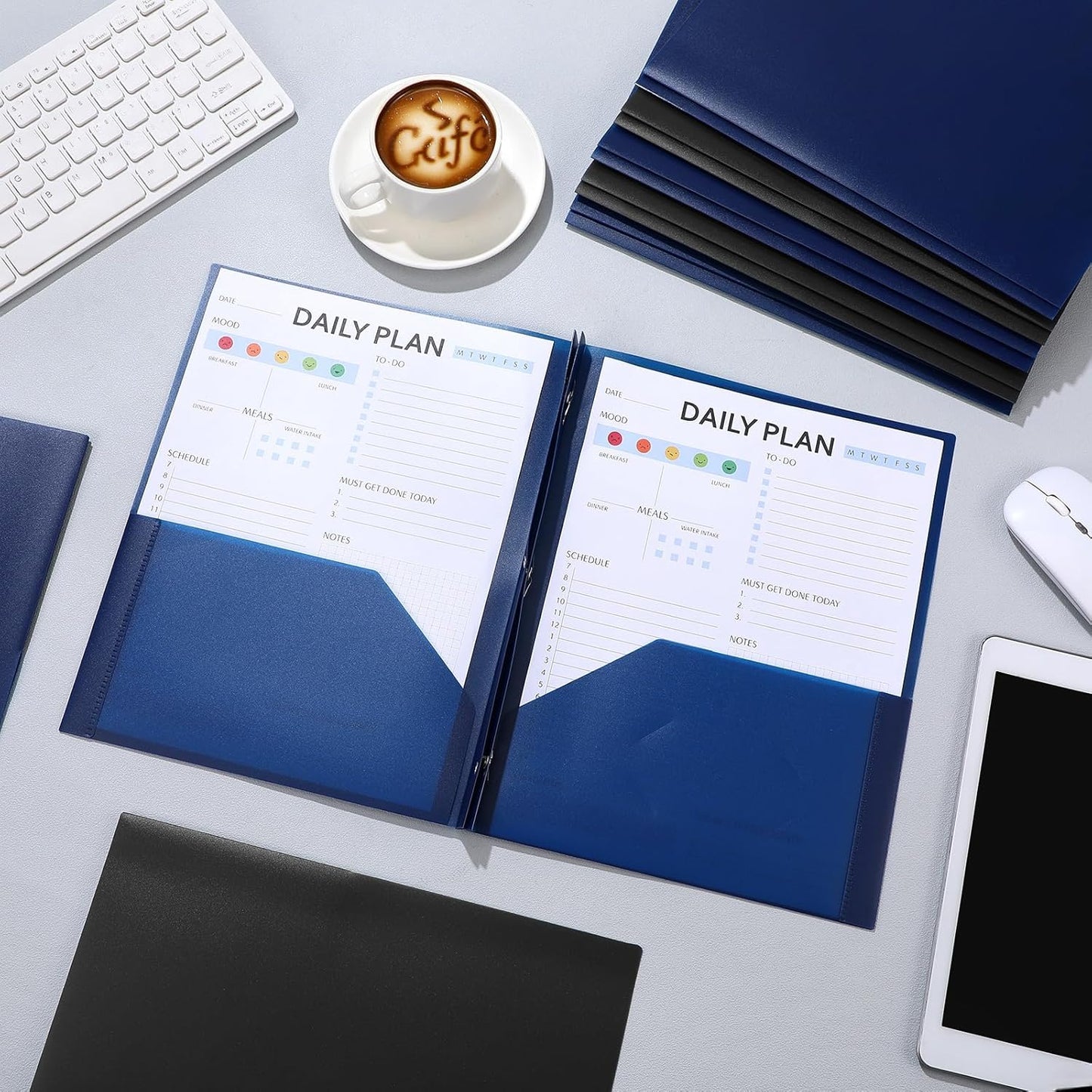 Patelai 48 Pcs Plastic Folders with 2 Pockets and 3 Prongs Home Folders with Card Slot Letter Size Heavy Duty Report Covers for Back to School(Navy Blue,Black,Classic)