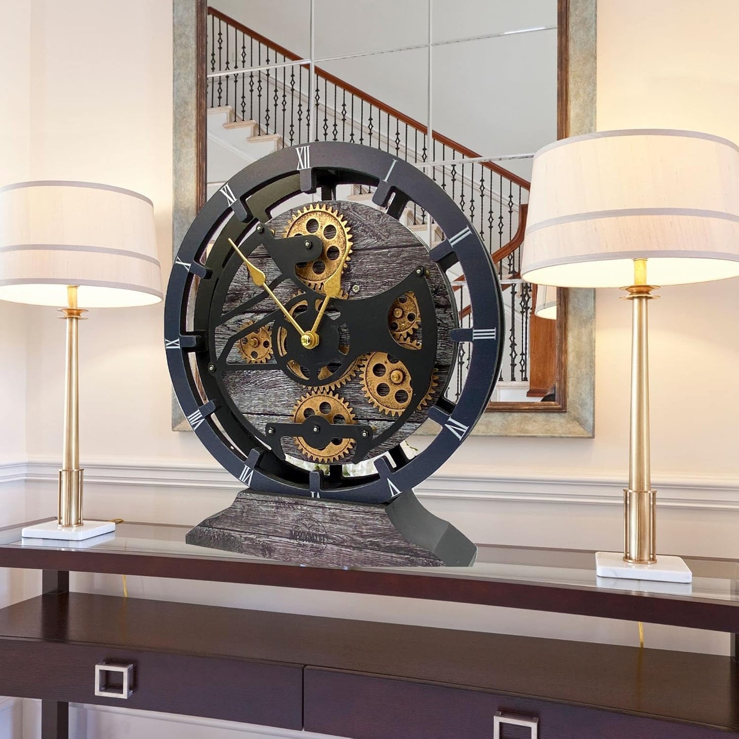 The Gears Clock 16 inches Wall Clock with Real Moving Gears Convertible into a Big Mantel Clock (Carbon Grey)