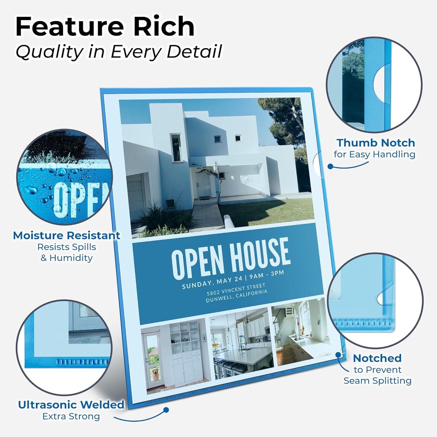 Dunwell Clear Folders for Documents, Plastic 8.5x11 File Sleeves for Document Protection, Filing, Storage, Organization (6 Pack) Colorful Folders with Pockets, Durable Letter Size Document Holder