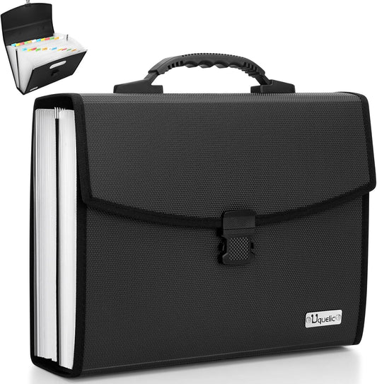 Uquelic 26 Pockets Expanding File Folder Organizer - Upgraded Durable Buckle, Accordion Folder Base with Ergonomic Portable Handle/Large A4 Letter Size Document Organizer, Folders with Pockets
