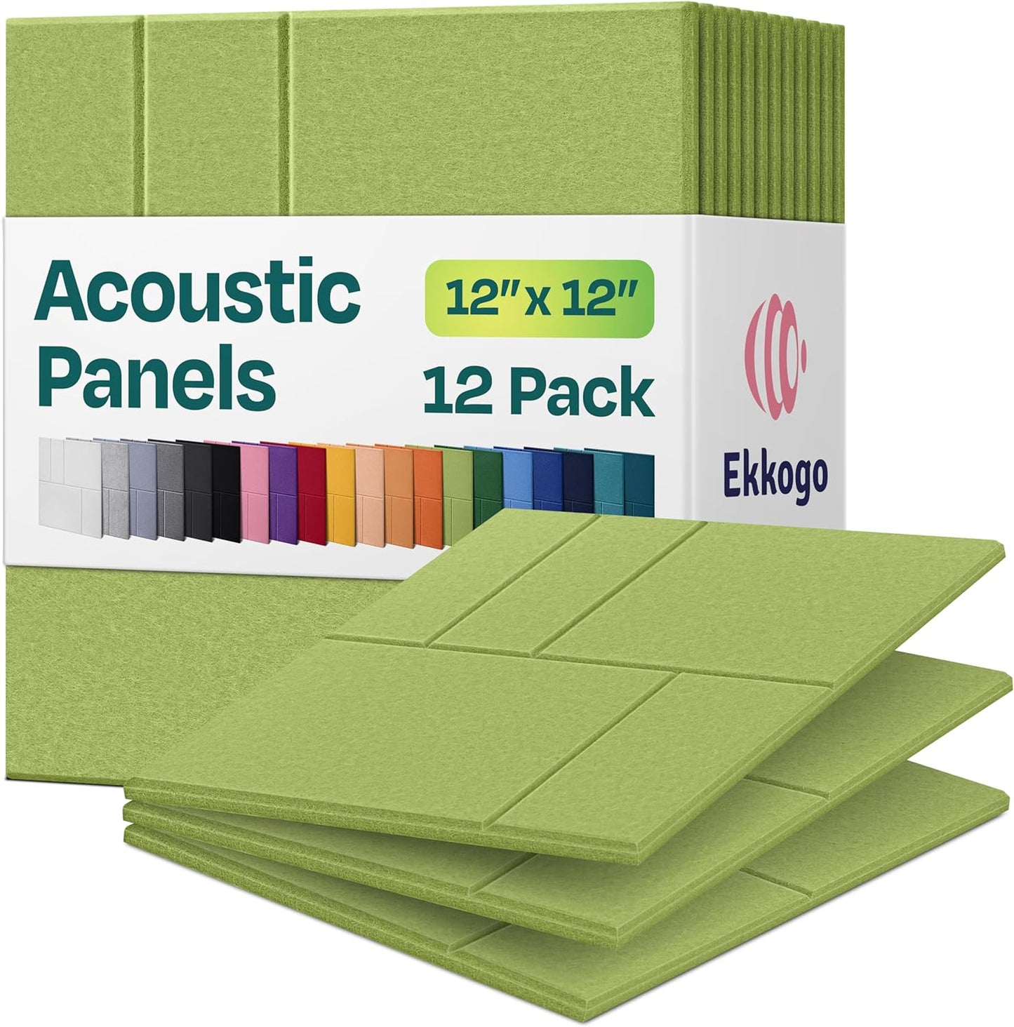 Acoustic Panels 12-Pack Soundproof Wall Panels 12"x12"x0.4" Decorative Sound Dampening for your Home, Office, Studio, Bedroom & More with Unique GridFrame Carving [Gin Green]