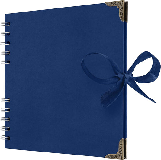 Bstorify Square Scrapbook Photo Albums 7 x 7 Inch Blue Hardcover with Ribbon Closure - Ideal for Scrapbooking, Art & Craft Projects