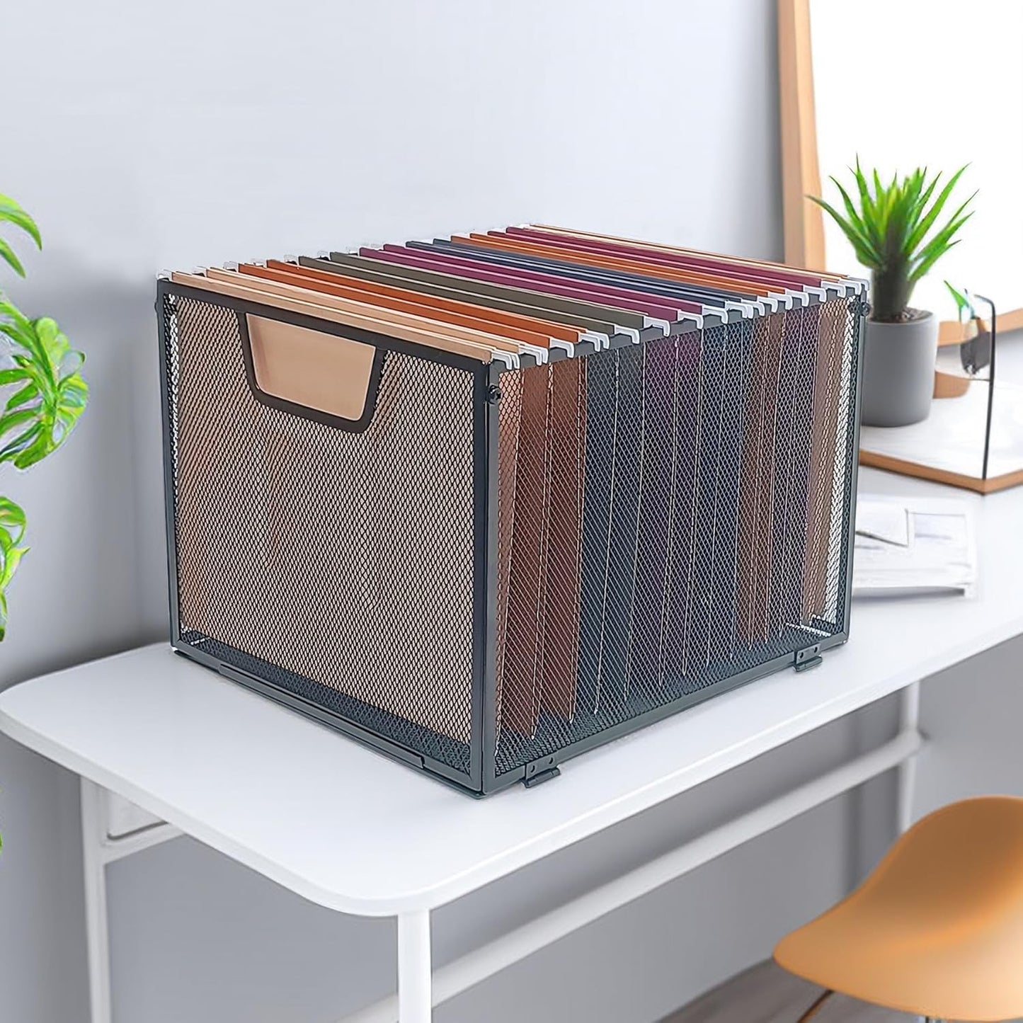 Modern Black Metal Mesh Hanging File Organizer, Office/School/Home File Crate, 13.8 x 12 x 10 inches