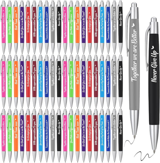 Yeaqee 100 Pcs Inspirational Pens Employee Appreciation Back to School Gifts Motivational Thank You Metal Greeting Quote Ballpoint Pen for Coworker Teacher(Multicolored,Member)