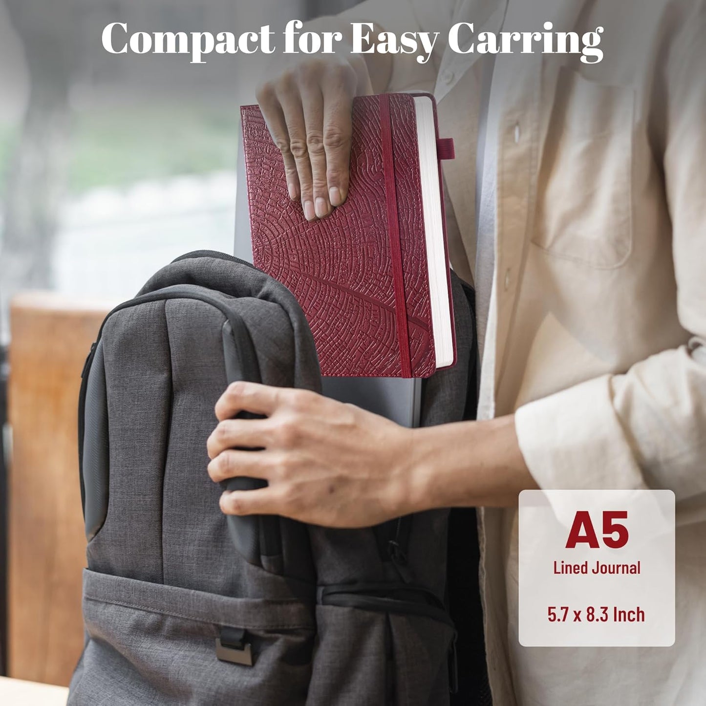 CAGIE Lined Journal for Women Men, Tree Growth Ring Leather Bound Journal Notebook, 256 Pages 100 GSM Journals for Writing, A5 Hardcover Journaling Notebooks for Work, Note Taking (Red