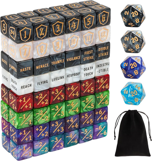 100 Pieces MTG Dice Counters Set Bulk Ability Keyword Tokens Shield Life Counters 6 Sided Dice for Magic The Gathering TCG Card Gaming Accessories (Dice Set (A))