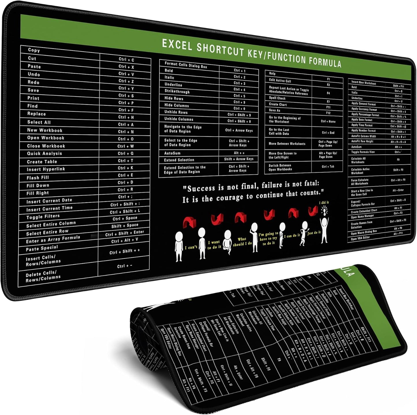Excel Cheat Sheet Desk Pad Excel Shortcut Keys Mouse Pad Gaming Mouse Pad Desk Accessories Waterproof Non-Slip Large Computer Mat, 31.5x11.8 in (Excel Cheat Sheet)