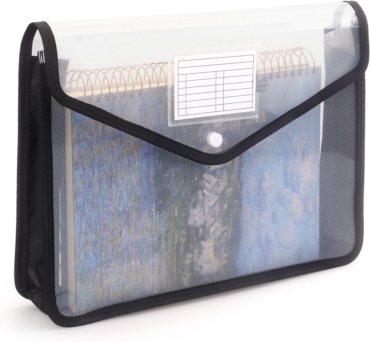 Plastic Expanding File Folder, Transparent envelopes with Snap Closure, No Dividers, Large Capacity, Fit Letter/A4 Size (Black)