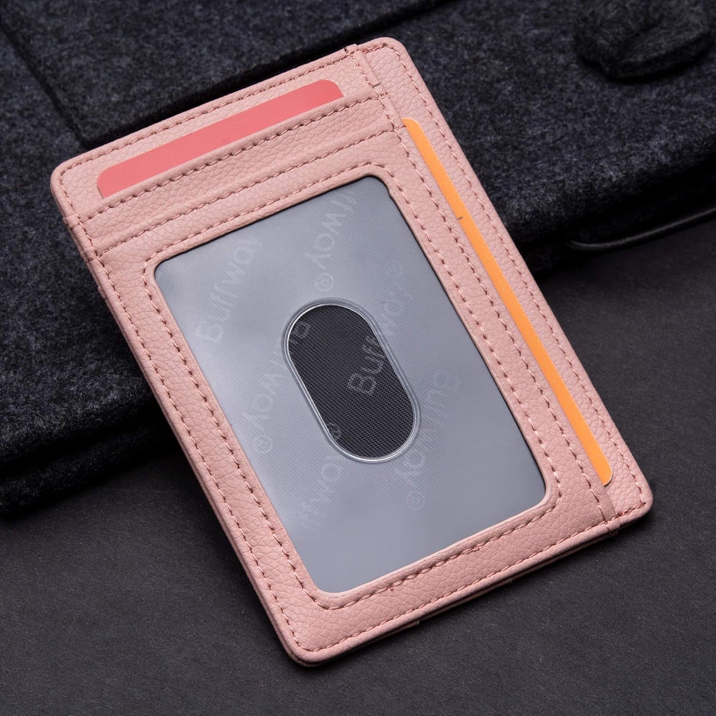 Buffway Slim Minimalist Front Pocket RFID Blocking Leather Wallets for Men and Women - Lichee Pink