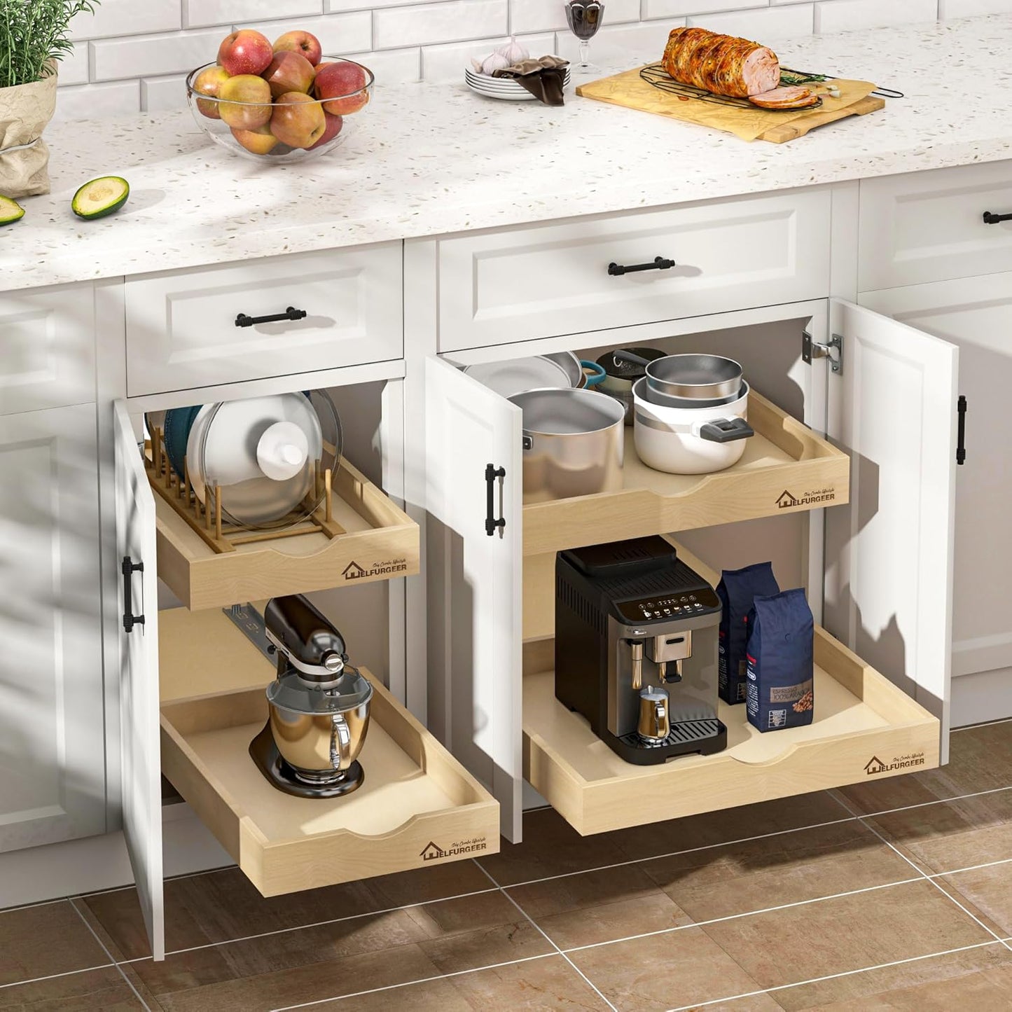 WelFurGeer Premium Birchwood Pull-Out Cabinet Drawers, 26" W x 22" D Pull Out Cabinet Organizer, Heavy-Duty Cabinet Organizer with Easy Installation, Space-Saving Pullout Drawer for Home & Kitchen