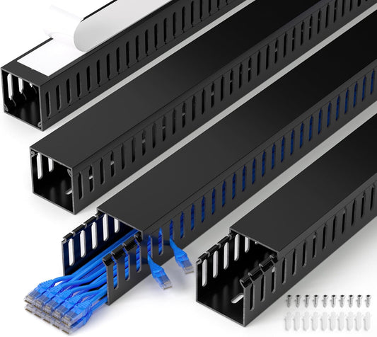 ZhiYo 66in(4X L16.5in) Professional Server Rack Cable Management Raceway, H2in x W2in Cable Raceway Kit, Electrically Safe PVC Open Slot Wire Raceway for Under Desk/Computer/Network Cords, Black