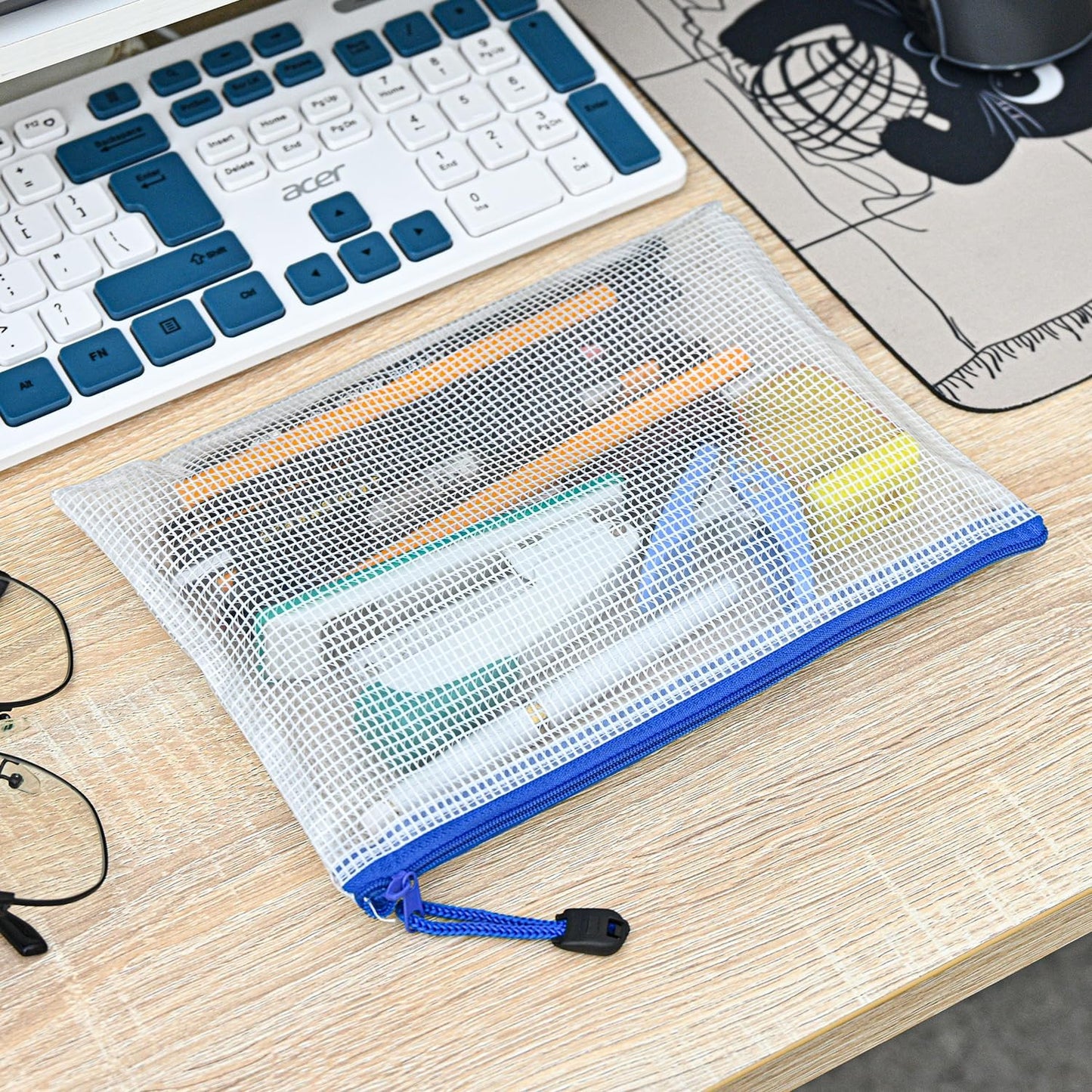 D-KINGCHY 24Pcs Zipper Storage Bags, Plastic Mesh Zippered Pouch for Organization, Waterproof Versatile Bags for Office Supplies School Travel