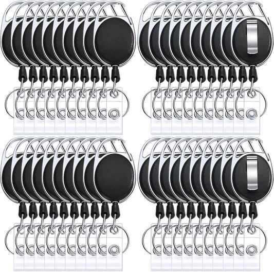Honoson 30 Pcs Black Heavy Duty Retractable Badge Reels Batch ID Badge Holder Retractable Clip Bulk Key Holder with Ring for Office Worker Employee Doctor Nurse Gifts