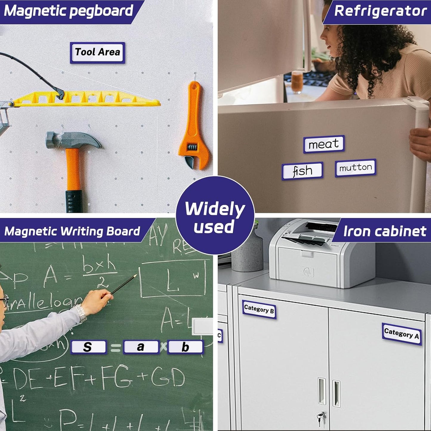 20Pcs Magnetic Plastic Label Holder 1.5x4 inch for Supermarket Store Price Tag Metal Shelf File Storage Cabinet Drawer Label Tag Resuable with 8 Color Chalk Makers, 20Pcs White Paper (Blue)