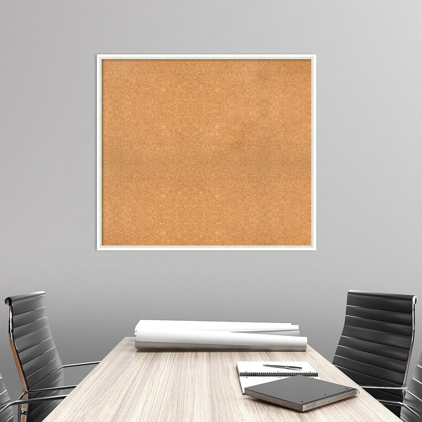 Amanti Art Natural Cork Board for Wall, 33x37 Vision Board with White Frame, X-Large Corkboard Office Decor for Home Organization, Modern Corkboard Pinboard to Display Items for Home Organization in
