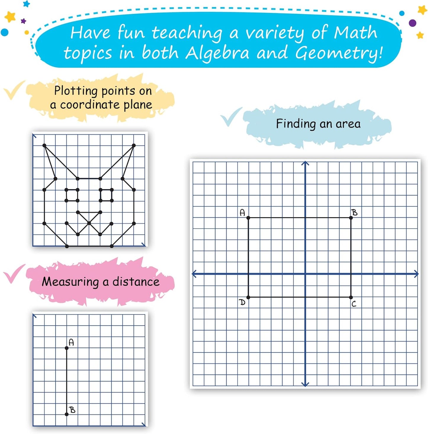 Jumbo Magnetic XY Coordinate Dry Erase Grid, 30"x30" - Write-On & Wipe-Off Magnetic Dry Erase Board Grid, Reusable Dry Erase Graph & Practice Board for Math Graphing, Classroom & Homeschool Supplies