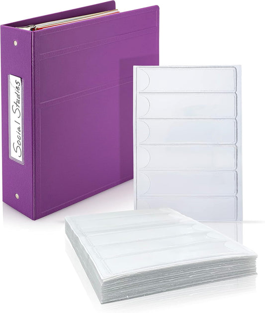 Carstens - 60 Pack, Clear Binder Spine Insert Adhesive Pockets, 5.375 x 1.375 Inch Heavy Duty Vinyl (1639-0010) - Ideal for 1.5-4 Inch Ring Binder Spines and Medical Charts