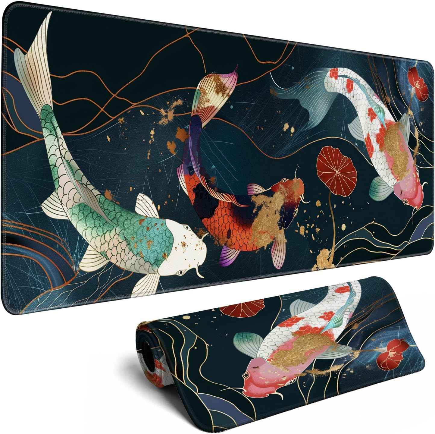 Japanese Koi Fish Gaming Mouse Pad Desk Mat Kawaii Mousepad Mouse Pad, Extra Large Deskmat Cut Laptop Mouse Pads Decor-Colorful Leaves