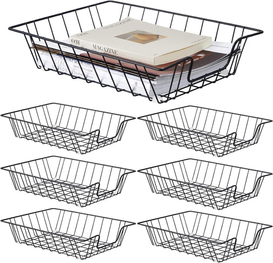 Yeaqee 6 Pcs Letter Tray Wire Paper Trays Stackable File Desk Organizer Metal File Paper Holder Basket for Desk Desktop Letter Storage for Office Home Classroom School(14'' x 10'' x 3'',Black)