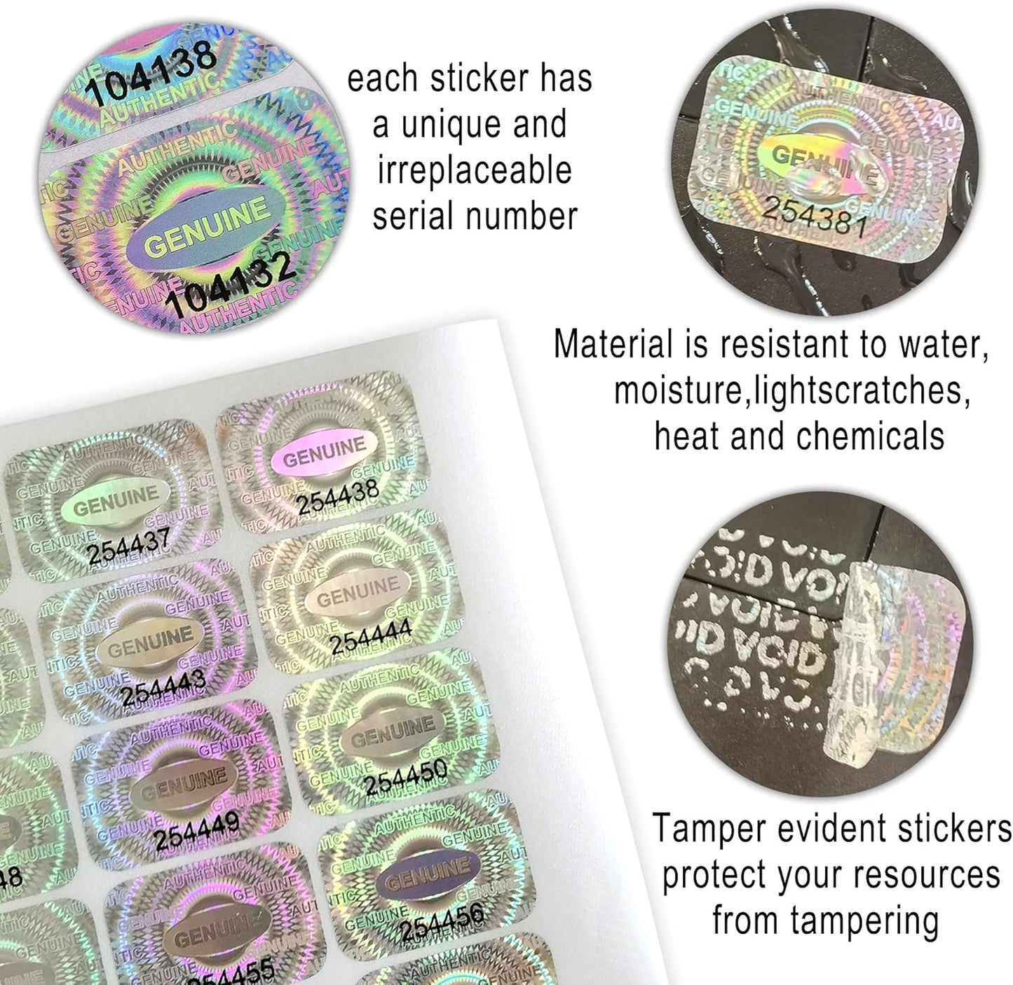 500 pcs Tamper Proof Hologram Stickers Silver High Security Tamper Evident Warranty Seal Void Genuine Authentic Holographic Labels/Stickers w/Unique Sequential Serial Numbering 0.95X0.6 inch (Silver)