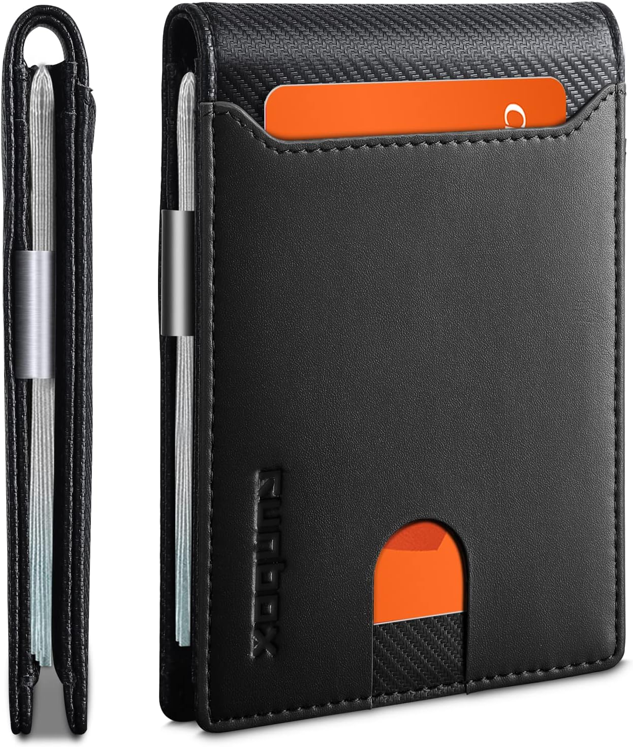 RUNBOX Slim Wallets for Men - Leather Money Clip Mens Wallet - RFID Blocking Front Pocket Bifold Wallet - Thin Credit Card Holder with Gift Box