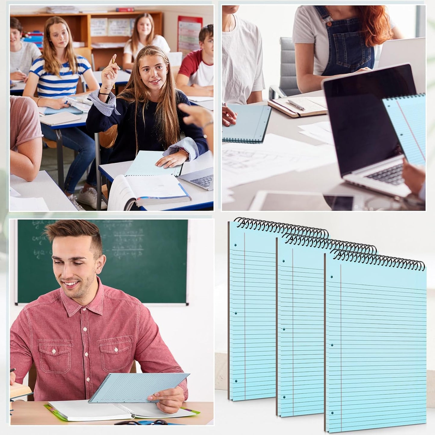 3 Packs 8.5" x 11" Top Spiral Notebook with 3 Hole Punched Legal Pads College Ruled Notepad 50 Sheets Hard Cardboard Paper Wirebound Notepad for Office School Business (Blue)