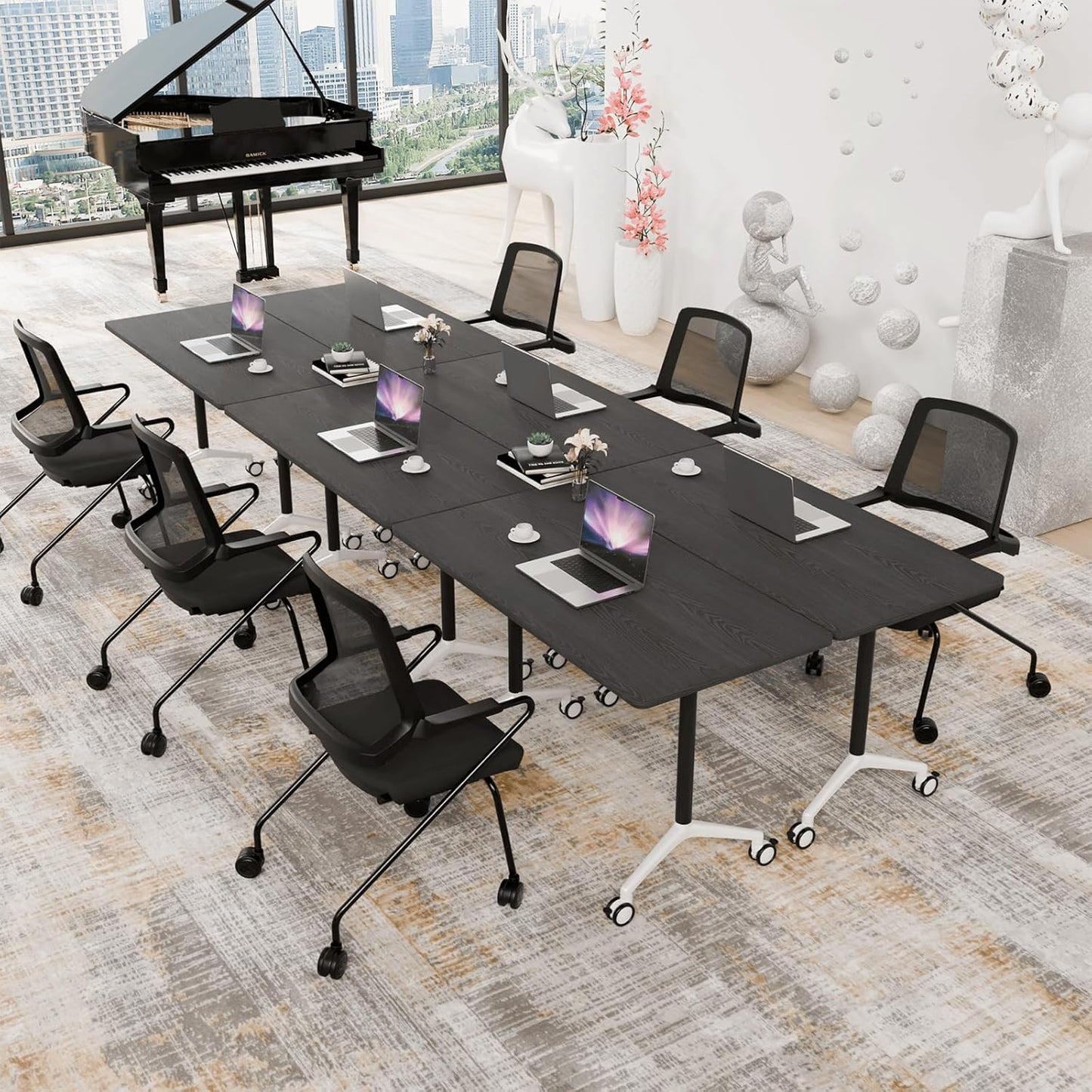 Conference Room Table with Flip-Top Design for Dynamic Meetings, Business Table Computer Desk with Heavy-Duty Frame,Foldable Seminar Meeting Tables for Home Office (6, F, 61IN)