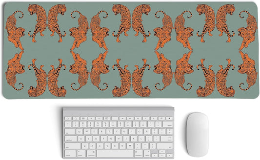 Sage Green Tiger Decor Mouse Pad,Cheetah Desk Mat,XL Large Leopard Mouse Pad,Preppy Desk Mat for Dorm Home Office Decor,31.5x11.8 Inch