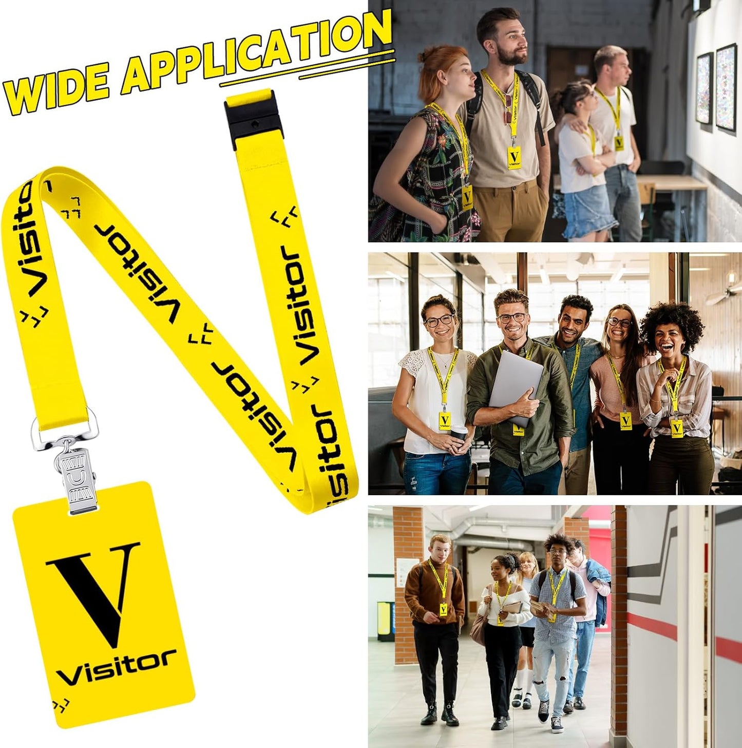 PerKoop 25 Pack Visitor Badge Lanyards Volunteer Badge Holder with Clips ID Card Holder with PVC Pass Card Reusable Breakaway Lanyards for Company Exhibition Guest Visitor (Yellow)