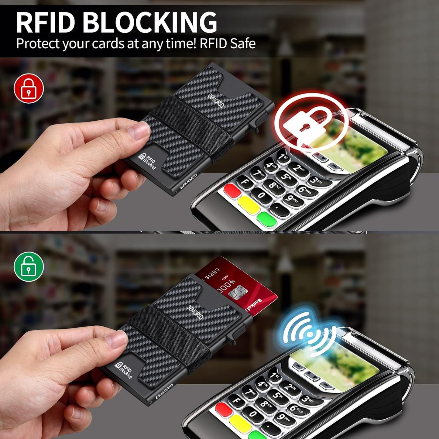 Slim Wallet for Men, Minimalist RFID Blocking Mens Wallet with Pop Up Case, Thin Metal Credit Card Holder with Cash Strap & Expandable Backplate - Holds 12 Cards