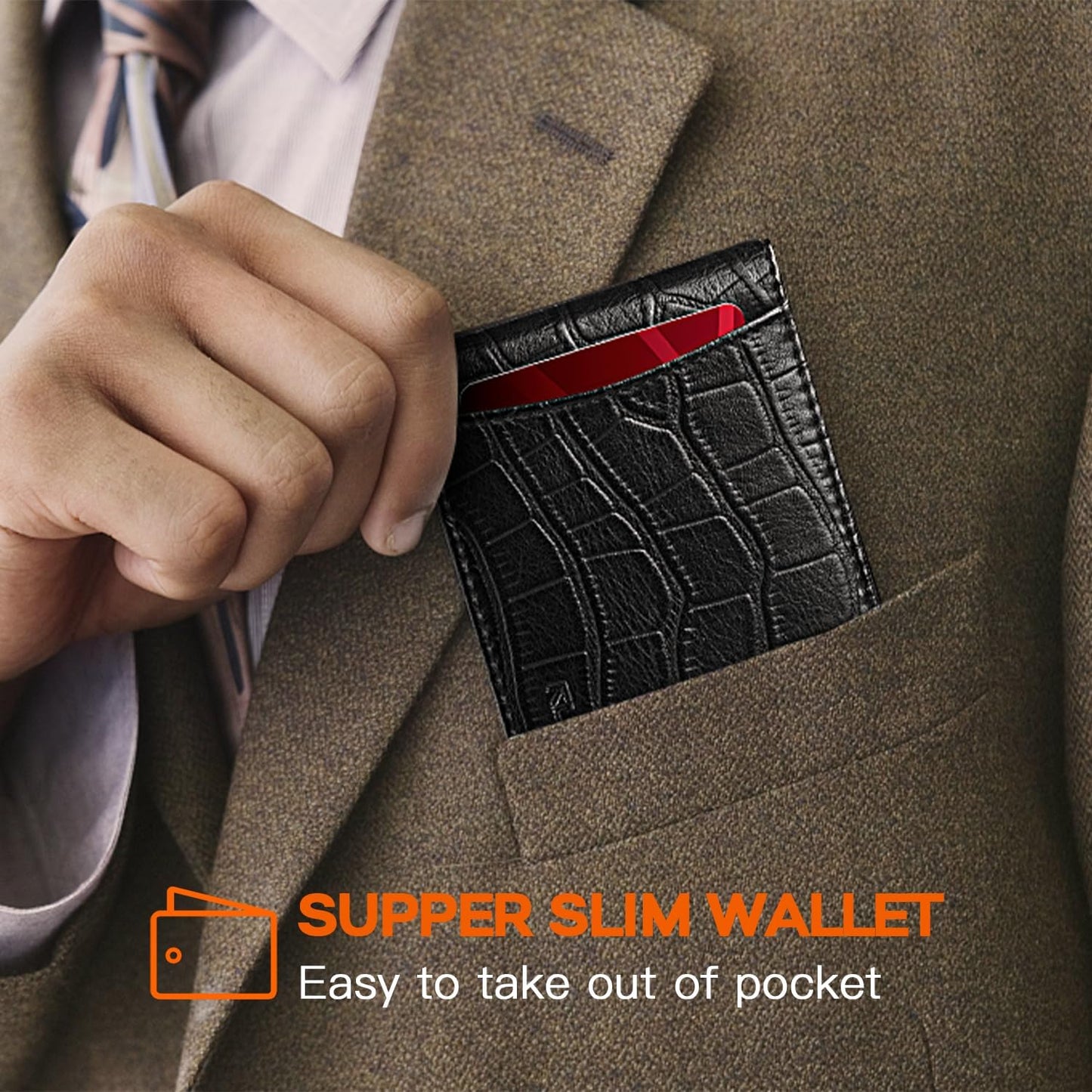 Slim Wallet for Men Genuine Leather RFID Blocking Bifold Minimalist Front Pocket Mens Wallet with Money Clip Thin Gift Box