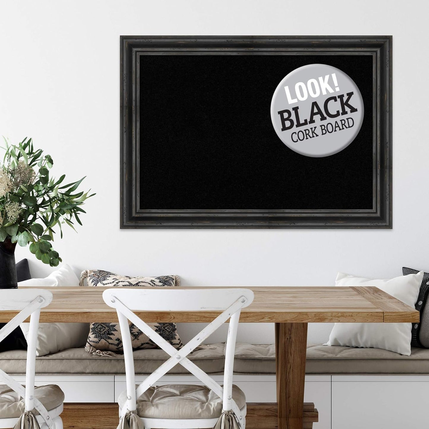 Amanti Art Black Cork Board (41 x 29 in.), Rustic Pine Black Wood Frame - Bulletin Board, Organization Board, Pin Board - Large