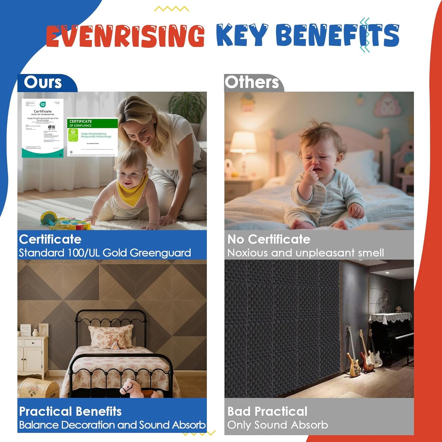 Acoustic Panels 6 Pack, Soundproof Wall Panels 23.6 x 23.6 Inches, Large Decorative Sound Absorbing Panels,Self-Adhesive Acoustic Treatment for Home Studio Office,Deep SymmetryLuxe