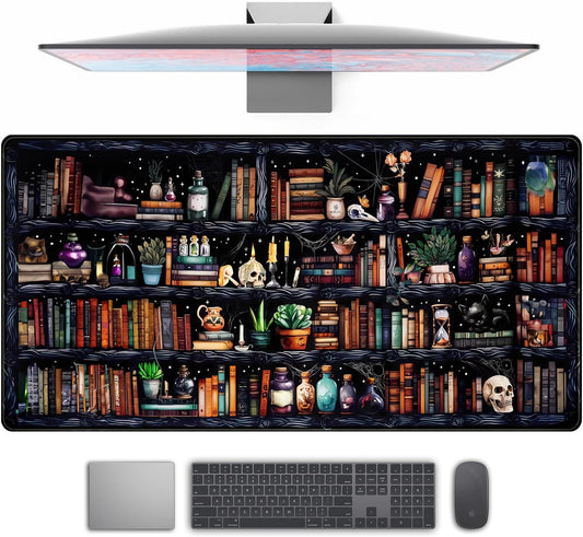 Desk Mat Forest Library Book Mouse Pad Big Desk Pad XXL Extended Gaming Large Mouse Pad for Desk Rubber Base Mousepad with Stitched Edges, Keyboard Mouse Mat for Work Game Office Home 31.5x15.7 in