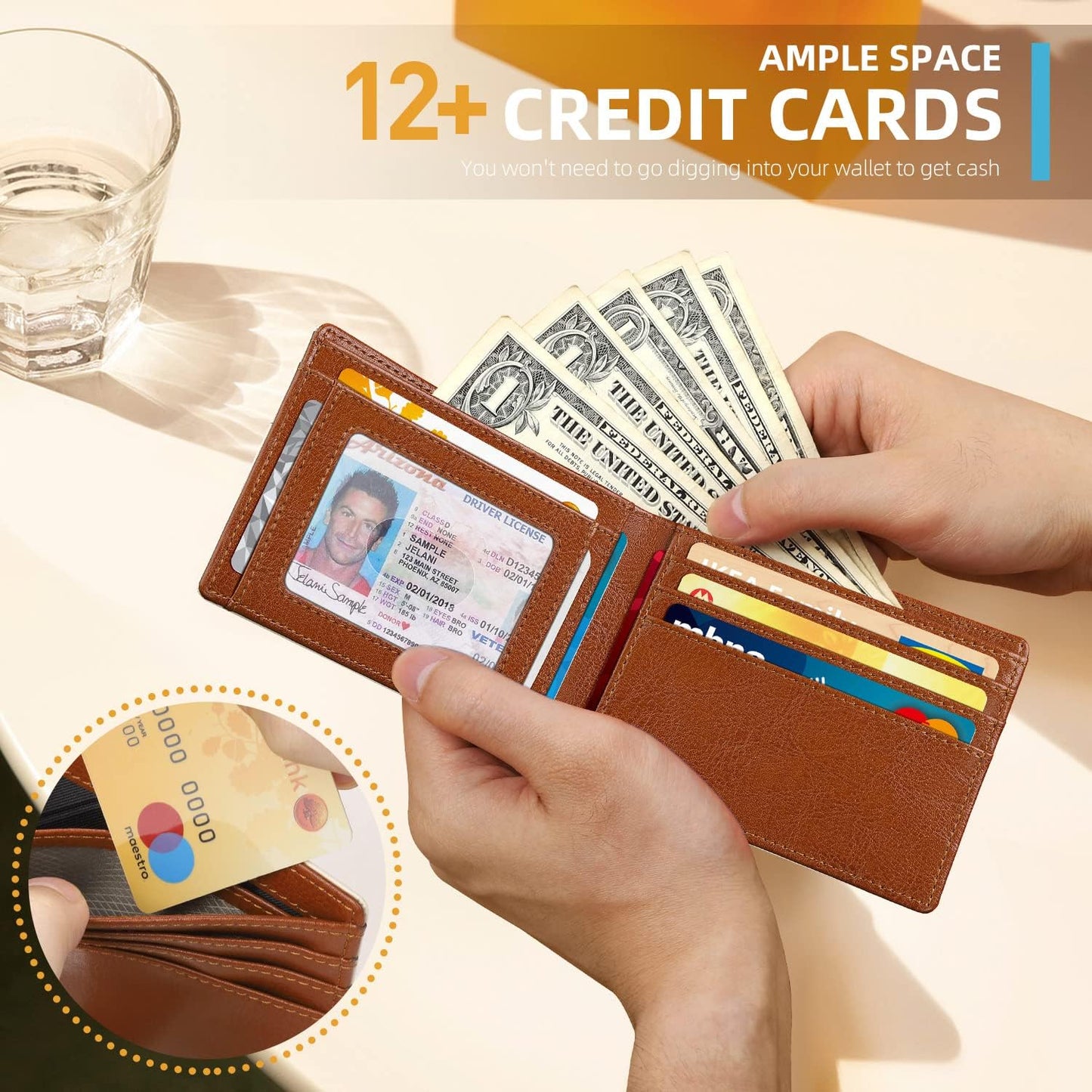 RUNBOX Novelty Wallet for Men Slim 11 Credit Card Holder Slots Leather RFID Blocking Small Thin Men's Wallet Bifold Minimalist Front Pocket Large Capacity Gift Box