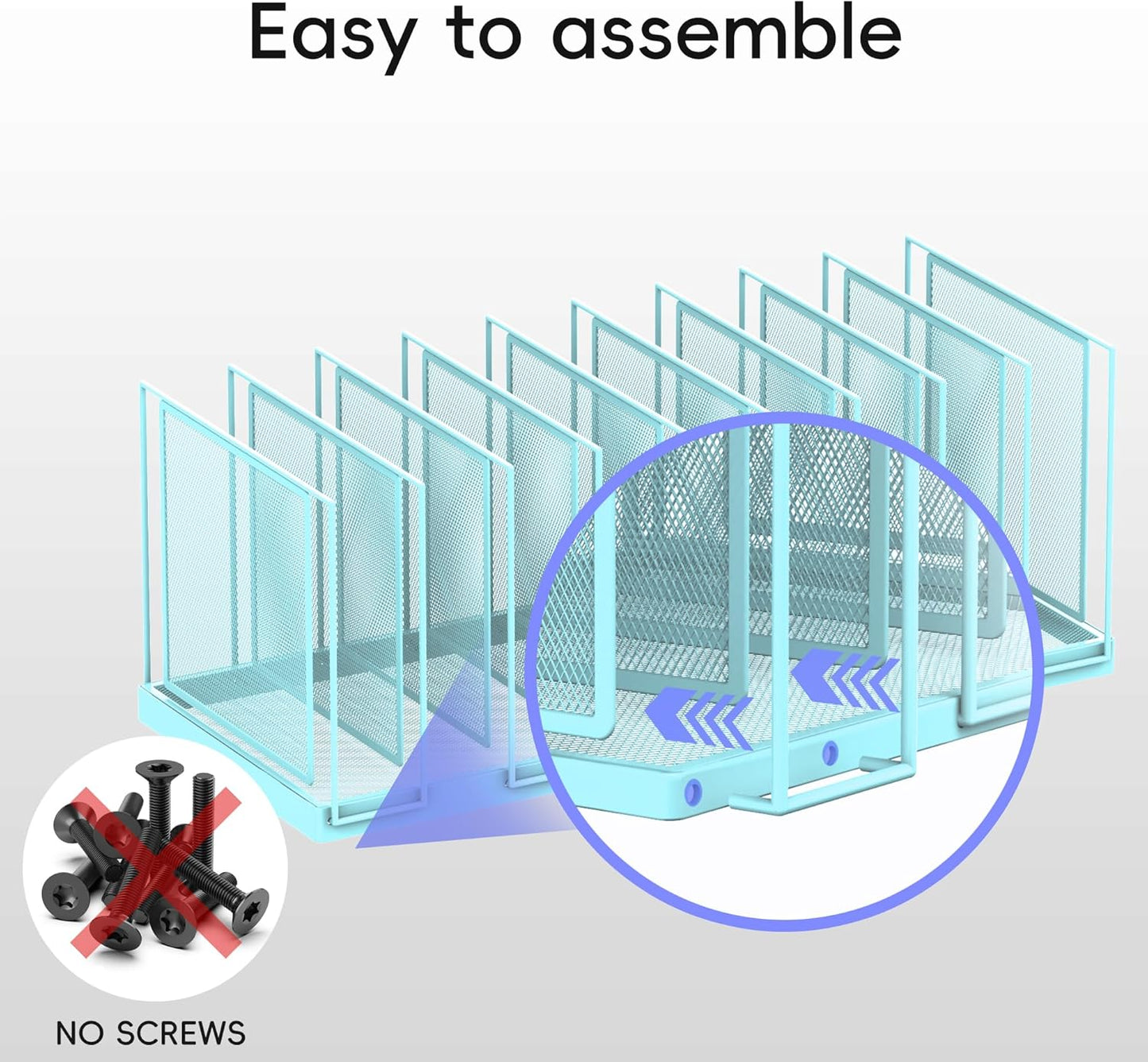 9-Section Desk File Organizer, Vertical File Holder, Mesh Desktop File Folder Metal File Organizer Stand for Office Home Classroom, Blue