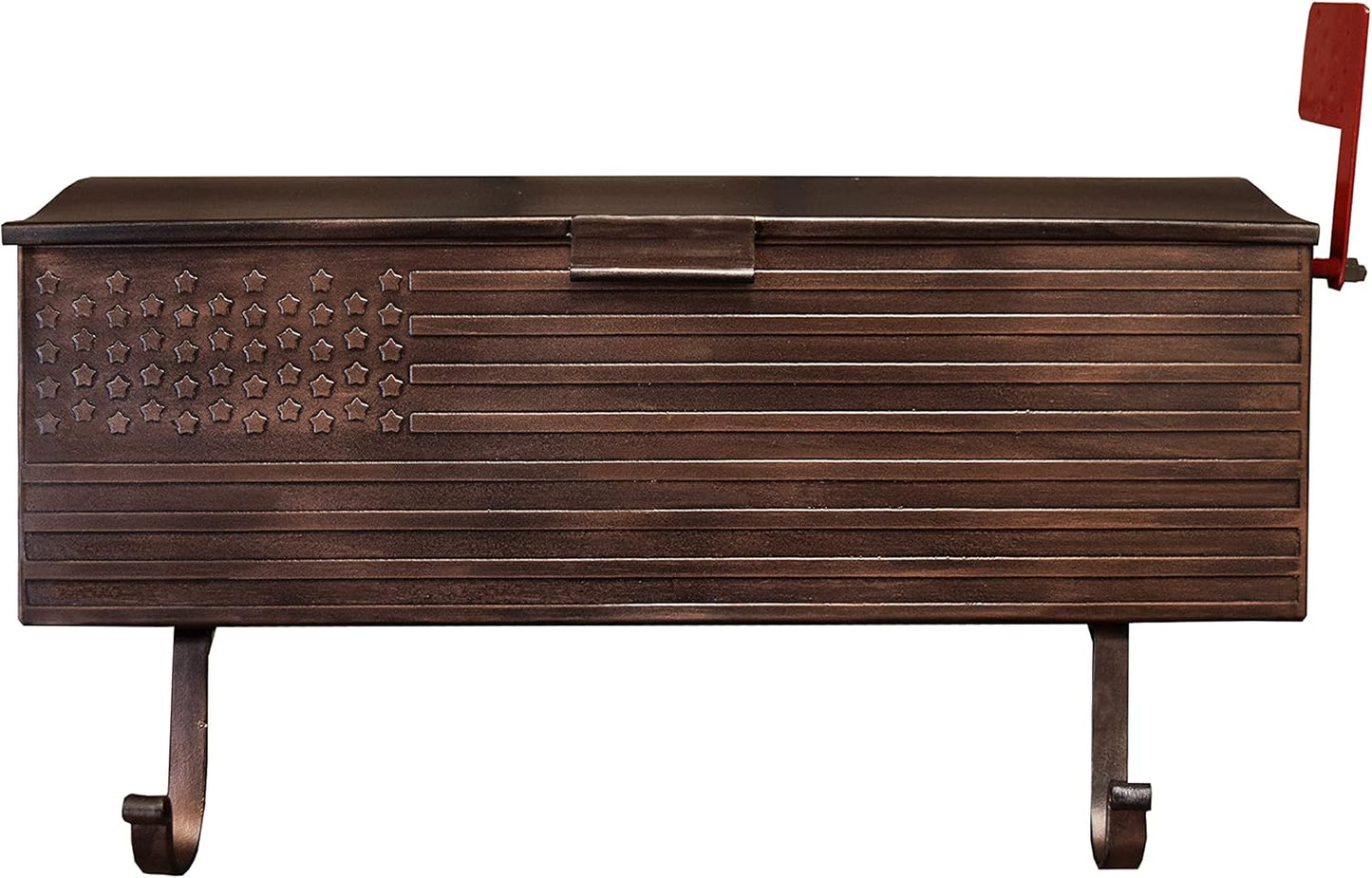 Oakland Living AZ620-COPPER Copper Patriotic Metal Outgoing Mail Flag and Newspaper Hangers Wall Mount Mailbox