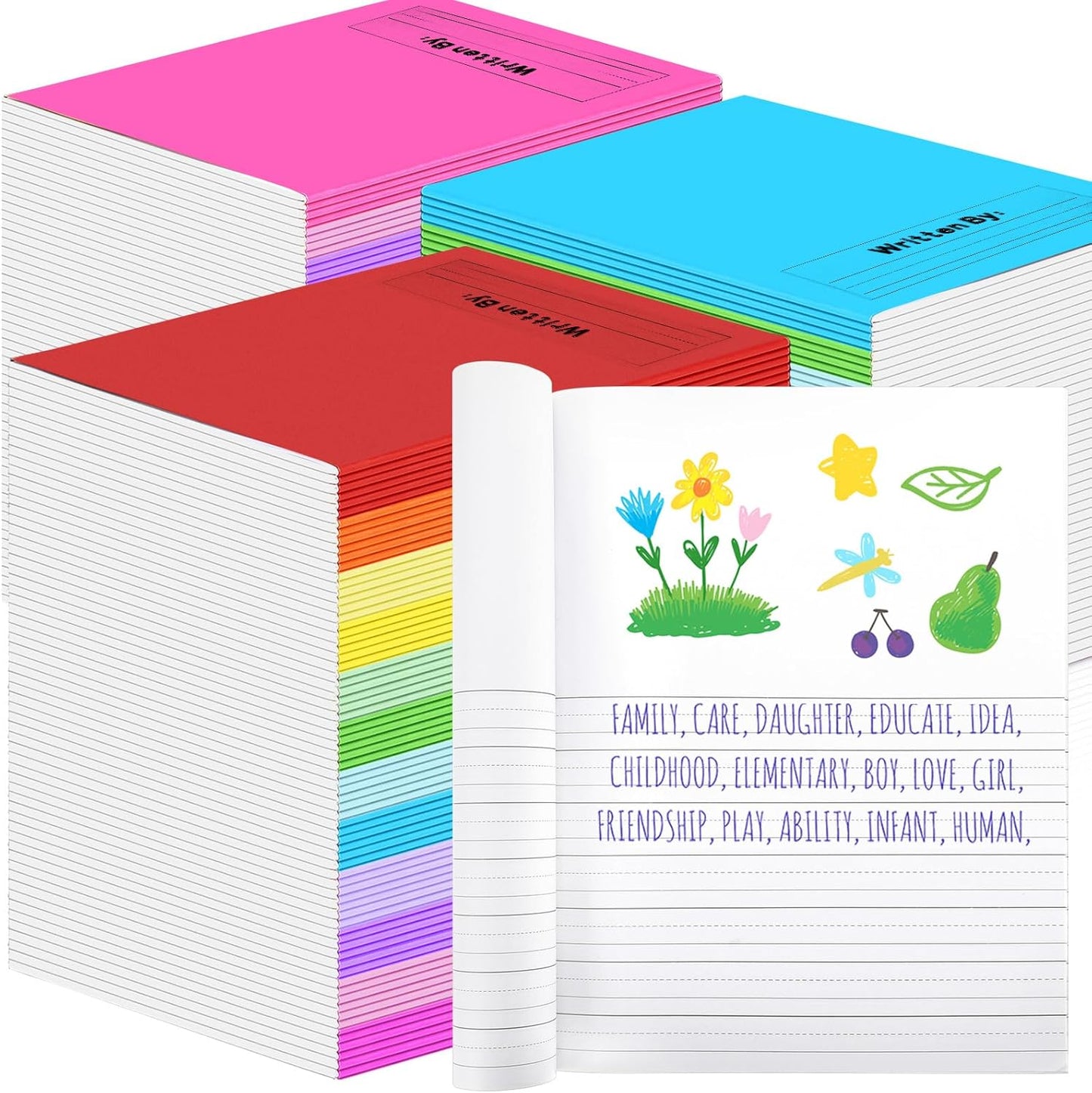 Henoyso 72 Pcs Primary Composition Notebook K-2 9 3/4 x 7 1/2 Inch Primary Journal, Back to School Supplies, Bulk Blank Writing Book for Kid to Write Draw Journal 60 Page Notebooks (Vibrant Color)