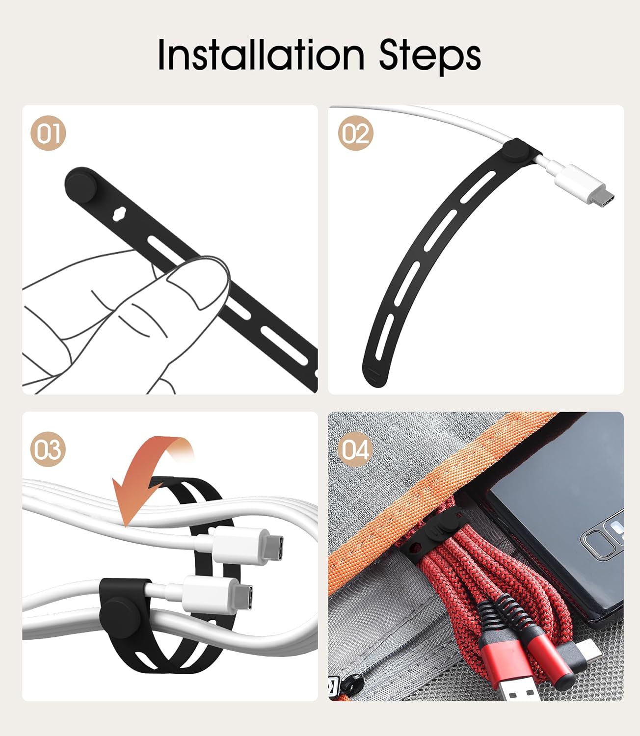 20Pcs Nearockle Silicone Cable Ties, 5.12 Inch Adjustable Cord Organizer Reusable Zip Ties for Charging Cords Earphone Computer Wire, Office Desk Cable Management Travel Accessories(Black)